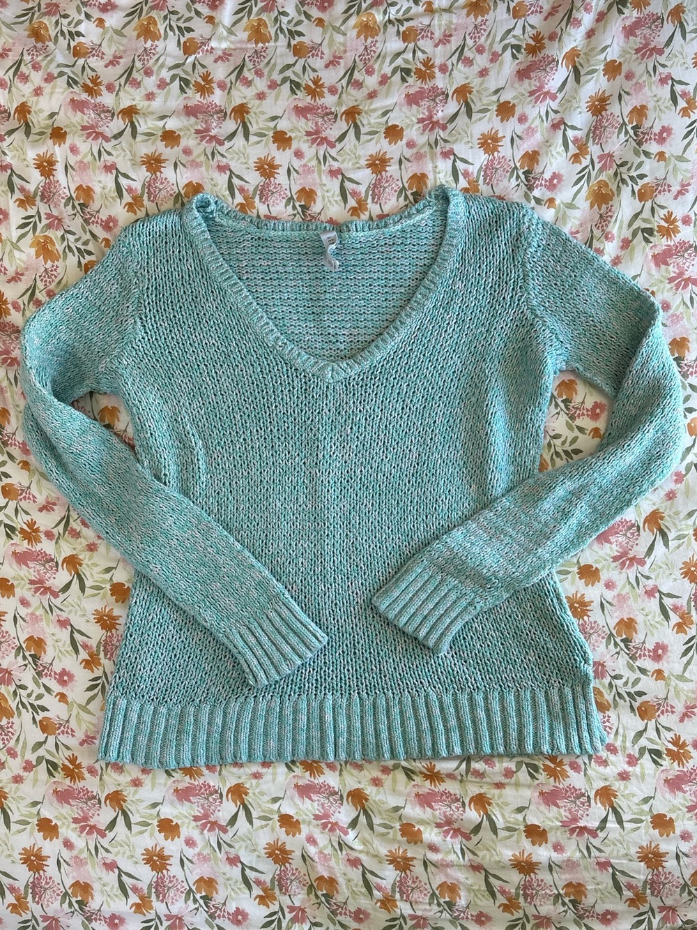 Y2K Aeropostale Aqua Blue Long Sleeve Open Knit Sweater Size M Layering Vintage